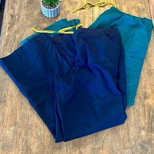 Spread Good Cheer Teal/Blue Scrub Pants XL 2 Pack
